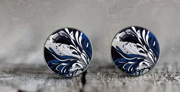 Art Image Glass Dome Stud Earrings, 316 Stainless Steel, Multiple Styles