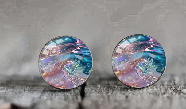 Art Image Glass Dome Stud Earrings, 316 Stainless Steel, Multiple Styles