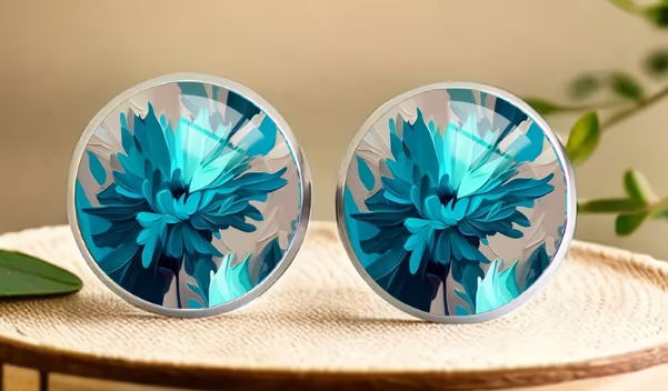 Art Image Glass Dome Stud Earrings, 316 Stainless Steel, Multiple Styles