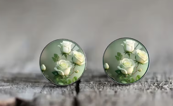 Art Image Glass Dome Stud Earrings, 316 Stainless Steel, Multiple Styles