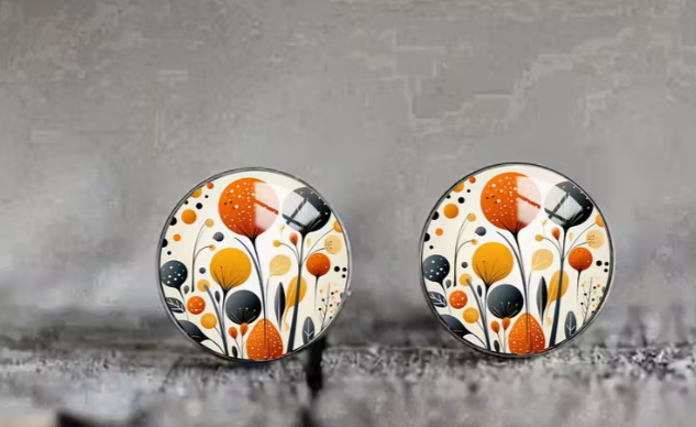 Art Image Glass Dome Stud Earrings, 316 Stainless Steel, Multiple Styles