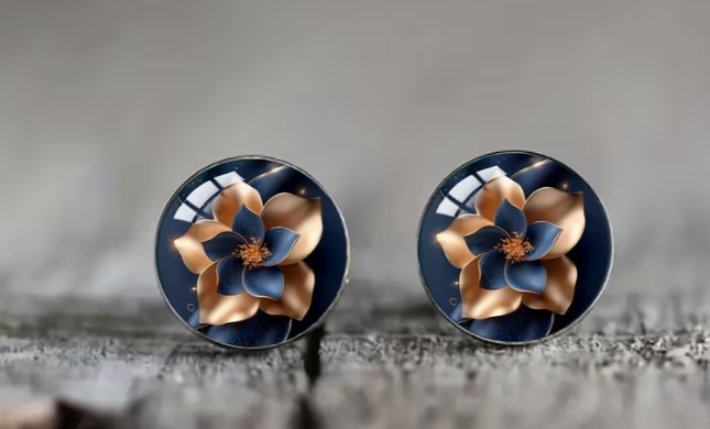 Art Image Glass Dome Stud Earrings, 316 Stainless Steel, Multiple Styles
