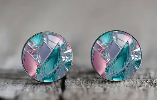 Art Image Glass Dome Stud Earrings, 316 Stainless Steel, Multiple Styles