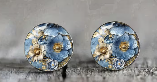 Art Image Glass Dome Stud Earrings, 316 Stainless Steel, Multiple Styles