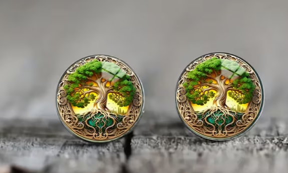 Art Image Glass Dome Stud Earrings, 316 Stainless Steel, Multiple Styles