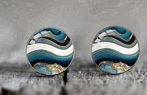 Art Image Glass Dome Stud Earrings, 316 Stainless Steel, Multiple Styles