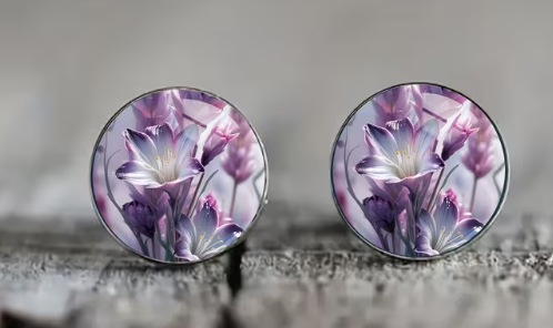 Art Image Glass Dome Stud Earrings, 316 Stainless Steel, Multiple Styles