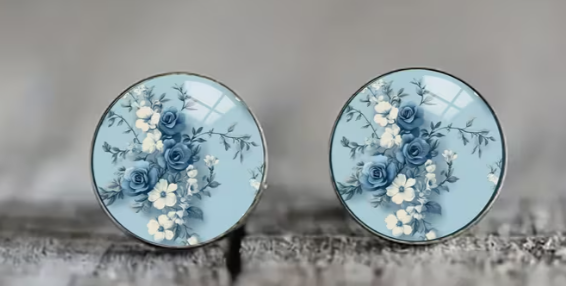 Art Image Glass Dome Stud Earrings, 316 Stainless Steel, Multiple Styles