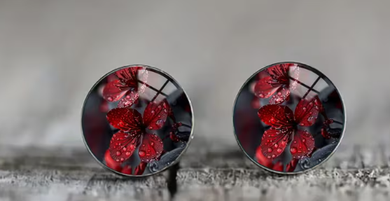 Art Image Glass Dome Stud Earrings, 316 Stainless Steel, Multiple Styles