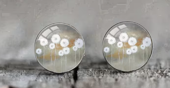 Art Image Glass Dome Stud Earrings, 316 Stainless Steel, Multiple Styles
