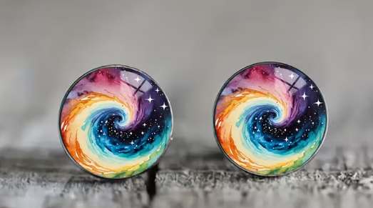 Art Image Glass Dome Stud Earrings, 316 Stainless Steel, Multiple Styles