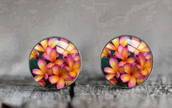 Art Image Glass Dome Stud Earrings, 316 Stainless Steel, Multiple Styles