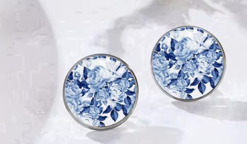 Art Image Glass Dome Stud Earrings, 316 Stainless Steel, Multiple Styles