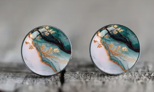 Art Image Glass Dome Stud Earrings, 316 Stainless Steel, Multiple Styles