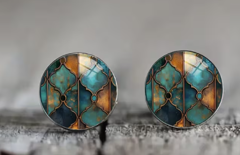 Art Image Glass Dome Stud Earrings, 316 Stainless Steel, Multiple Styles