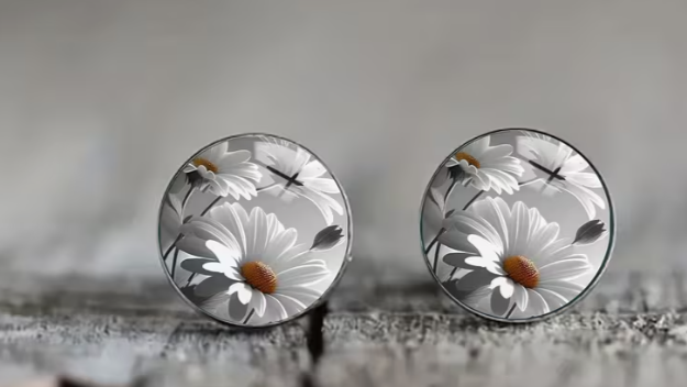 Art Image Glass Dome Stud Earrings, 316 Stainless Steel, Multiple Styles
