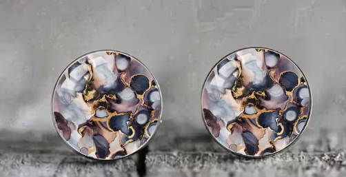 Art Image Glass Dome Stud Earrings, 316 Stainless Steel, Multiple Styles