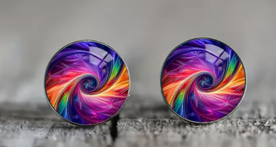 Art Image Glass Dome Stud Earrings, 316 Stainless Steel, Multiple Styles