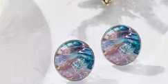 Art Image Glass Dome Stud Earrings, 316 Stainless Steel, Multiple Styles