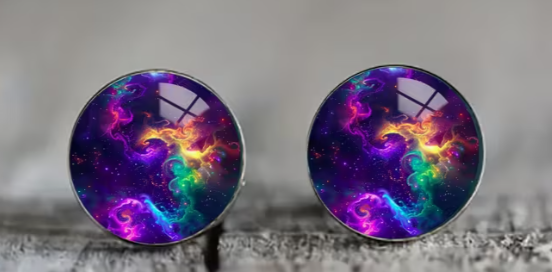 Art Image Glass Dome Stud Earrings, 316 Stainless Steel, Multiple Styles