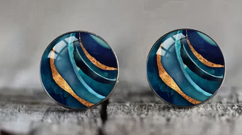 Art Image Glass Dome Stud Earrings, 316 Stainless Steel, Multiple Styles