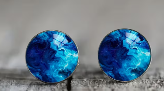 Art Image Glass Dome Stud Earrings, 316 Stainless Steel, Multiple Styles