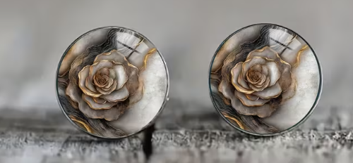 Art Image Glass Dome Stud Earrings, 316 Stainless Steel, Multiple Styles
