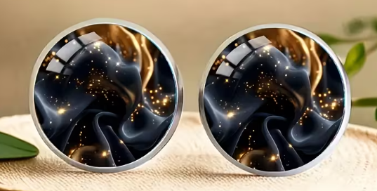 Art Image Glass Dome Stud Earrings, 316 Stainless Steel, Multiple Styles
