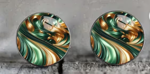 Art Image Glass Dome Stud Earrings, 316 Stainless Steel, Multiple Styles