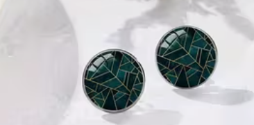 Art Image Glass Dome Stud Earrings, 316 Stainless Steel, Multiple Styles