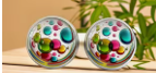 Art Image Glass Dome Stud Earrings, 316 Stainless Steel, Multiple Styles