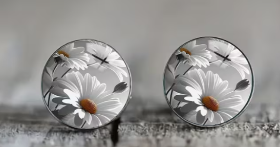 Art Image Glass Dome Stud Earrings, 316 Stainless Steel, Multiple Styles