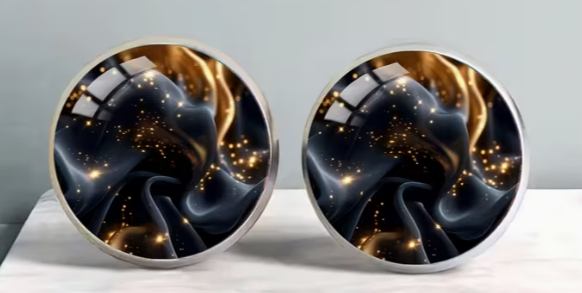 Art Image Glass Dome Stud Earrings, 316 Stainless Steel, Multiple Styles