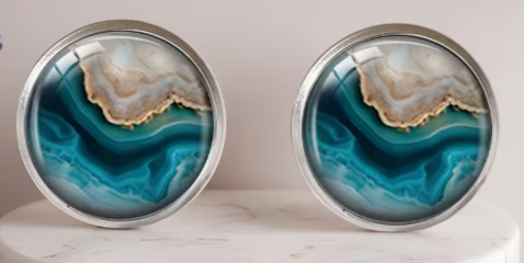 Art Image Glass Dome Stud Earrings, 316 Stainless Steel, Multiple Styles