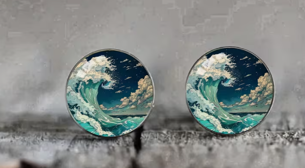 Art Image Glass Dome Stud Earrings, 316 Stainless Steel, Multiple Styles
