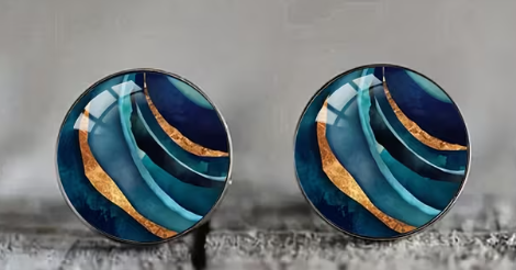 Art Image Glass Dome Stud Earrings, 316 Stainless Steel, Multiple Styles