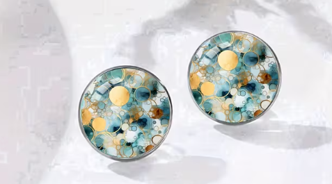 Art Image Glass Dome Stud Earrings, 316 Stainless Steel, Multiple Styles