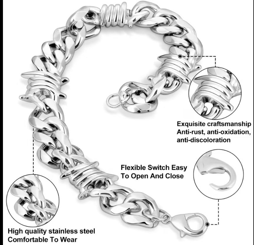 Barbed Wire Cuban Link Bracelet